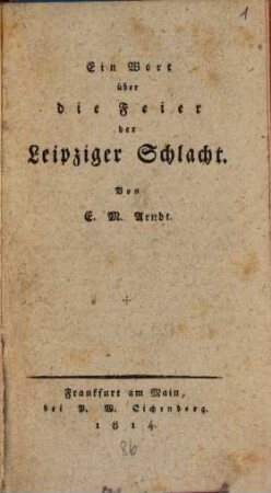 Ein Wort über die Feier der Leipziger Schlacht