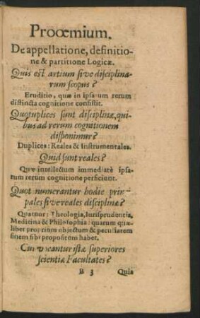 Prooemium. De appellatione, definitione & partitione Logicae.