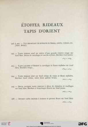 Ètoffes, Rideaux - Tapis d‘Orient (Nr. 216-229)