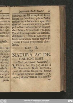 Cap. II. De Natura Ac Definitioni Feudi.