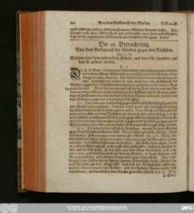 Die 22. Betrachtung. Von dem Bekäntniß der Sünden gegen den Nächsten.