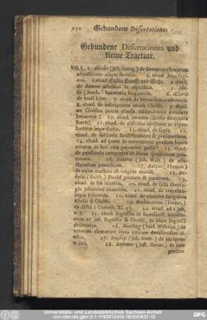 Gebundene Dissertationes und kleine Tractate.