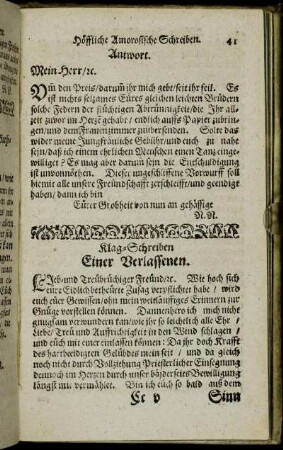 Klag-Schreiben Einer Verlassenen.