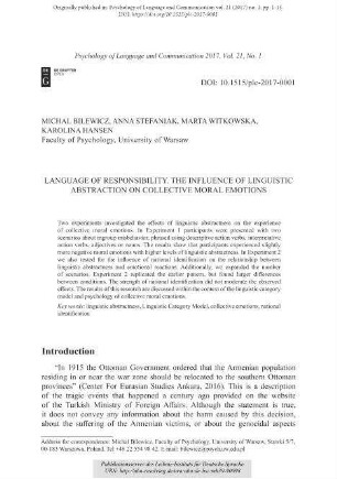 Language of Responsibility. The Influence of Linguistic Abstraction on Collective Moral Emotions