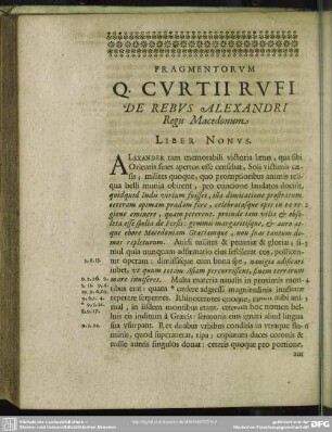 Fragmentorum Q. Curtii Rufi De Rebus Alexandri Regis Macedonum Liber Nonus