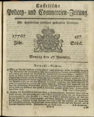 45tes Stueck, Montag den 4ten November 1776
