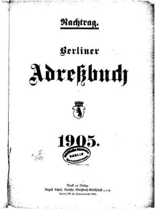 Nachtrag Berliner Adreßbuch 1905