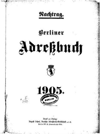 Nachtrag Berliner Adreßbuch 1905