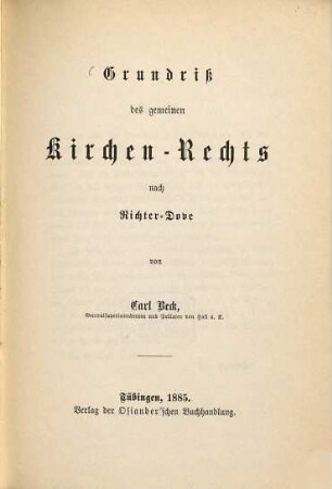 Grundriss des gemeinen Kirchen-Rechts nach Richter-Dove