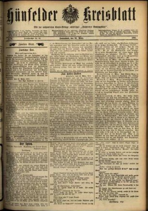 Zweite Ausgabe vom Samstag, den 20. März 1915.