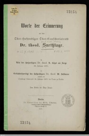 Worte der Erinnerung an den Ober-Hofprediger Ober-Consistorialrath Dr. theol. Snethlage