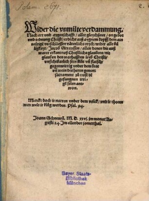 Wider die unmilte verdammung