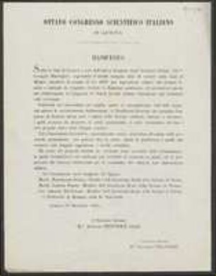 Ottavo congresso scientifico italiano in Genova. Manifesto.