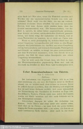 Ueber Momentaufnahmen von Thieren