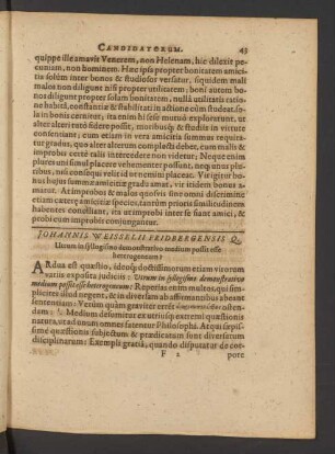 Johannis Weisselii Fridbergensis Q. Utrum in syllogismo demonstrativo medium possit esse heterogeneum?