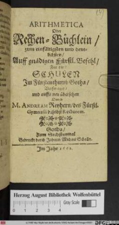 Arithmetica Oder Rechen-Büchlein