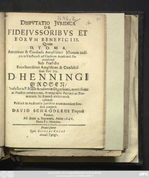 Disputatio Iuridica De Fideiussoribus Et Eorum Beneficiis