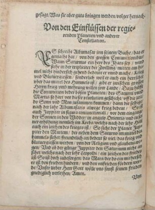 Von den Einflüssen der regierenden Planeten/ vnd anderer Constellation.