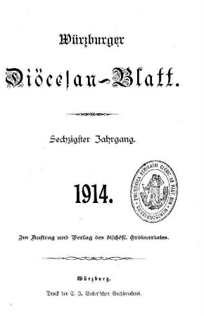 Würzburger Diözesanblatt : amtliches Verordnungsblatt der Diözese Würzburg. 60. 1914