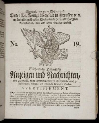 No. 19. Montags, den 10ten Maji, 1756.