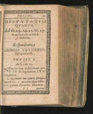 Disputatio Quarta. Respondente Georgio Chudenio.