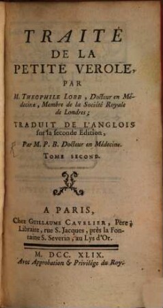 Traité De La Petite Verole, Tome Second