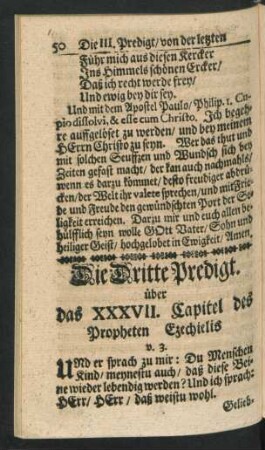 Die Dritte Predigt. Über das XXXVII. Capitel des Propheten Ezechielis