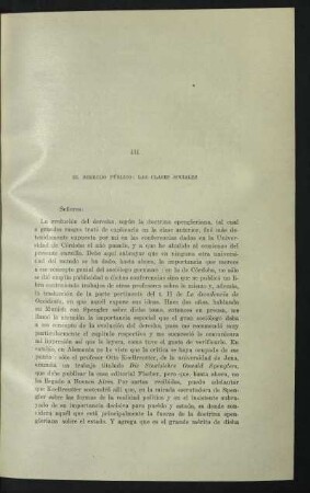 III - El derecho público : las clases sociales