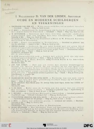 I. Nalatenschap D. van der Linden, Amsterdam; oude en moderne schilderijen en teekeningen (Nr. 1-46)