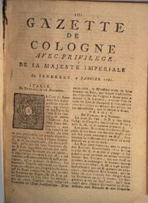 Gazette de Cologne. 1761