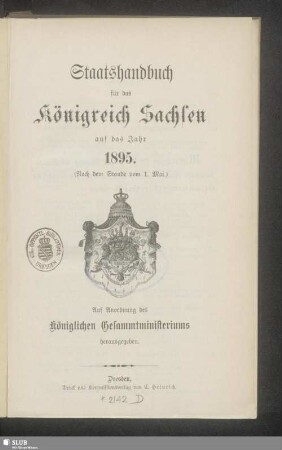 1895: Staatshandbuch für den Freistaat Sachsen