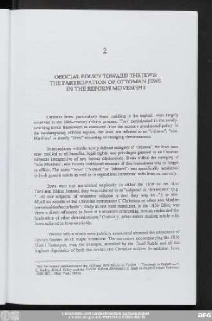 2 Official Policy Toward The Jews: The Participation Of Ottoman Jews In The Reform Movement