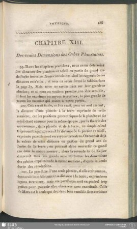 Chapitre XIII. Des vraies Dimensions des Orbes Planétaires