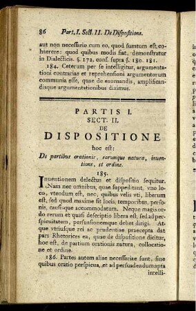 Sect. II. De Dispositione hoc est: De partibus orationis, earumque natura, inventione, et ordine.