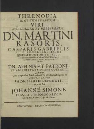 Threnodia ... Martini Rasoris