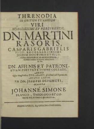 Threnodia ... Martini Rasoris