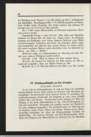 IV. Stellungskämpfe an der Somme