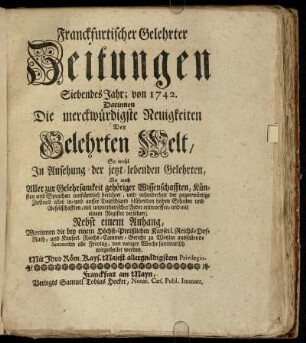 7: Frankfurtischer gelehrter Zeitungen Siebendes Jahr