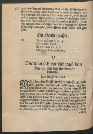 V. Wie man sich vor und nach dem schwitzen mit den sterckungen halten sol.
