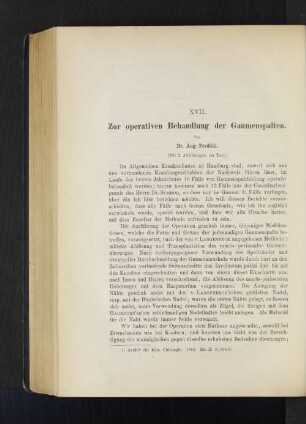 XVII. Zur operativen Behandlung der Gaumenspalten.