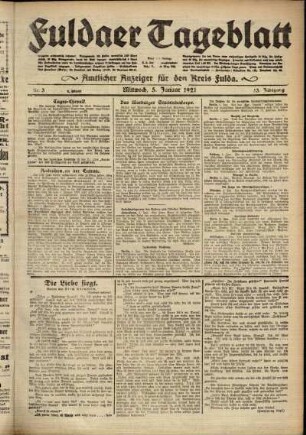 Erste Ausgabe vom Mittwoch, den 05. Januar 1921.