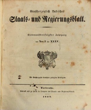 Großherzoglich Badisches Staats- und Regierungsblatt. 1839