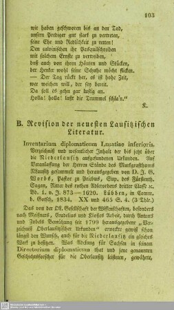 B. Revision der neuesten Lausitzischen Literatur