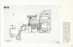 Varieté, Theater, Zentrum (Diplomarbeit bei Willy Kreuer): Grundriss Parkettgeschoss + 3.00 und + 3.75, 1:200