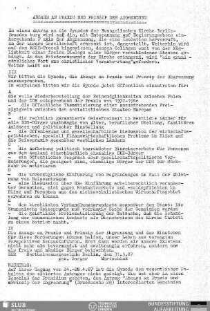 Absage an Praxis und Prinzip der Abgrenzung