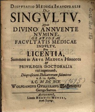 Dispvtatio Medica Inavgvralis De Singvltv
