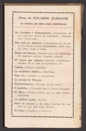 Obras de Eduardo Zamacois de venta en esta casa editorial