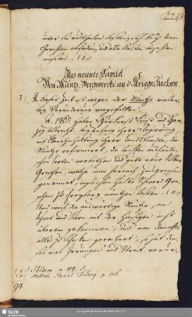9. Capitel. Von Müntz-Bergwercks- und Kriegs-Sachen.