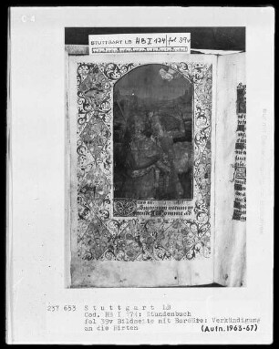 Lateinisches Stundenbuch — Verkündigung an die Hirten mit Bordüre, Folio 39verso