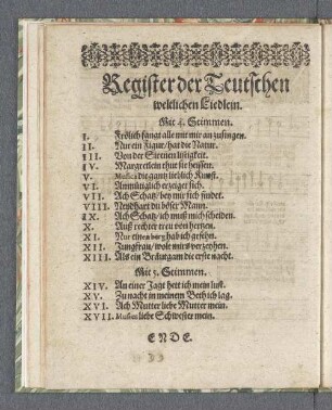 Register der Teutschen weltlichen Liedlein